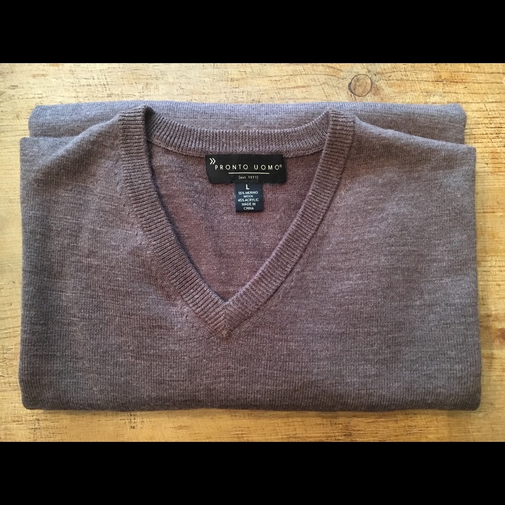 Pronto Uomo Wool Sweater, Heather Brown Large Slim
